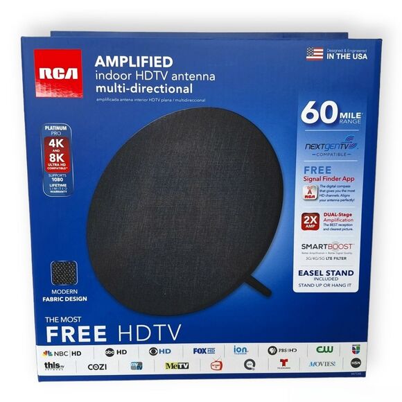RCA Amplified Indoor HDTV Antenna Multi-Directional 60 Mile Range 4K 8K Ultra HD - Picture 1 of 9